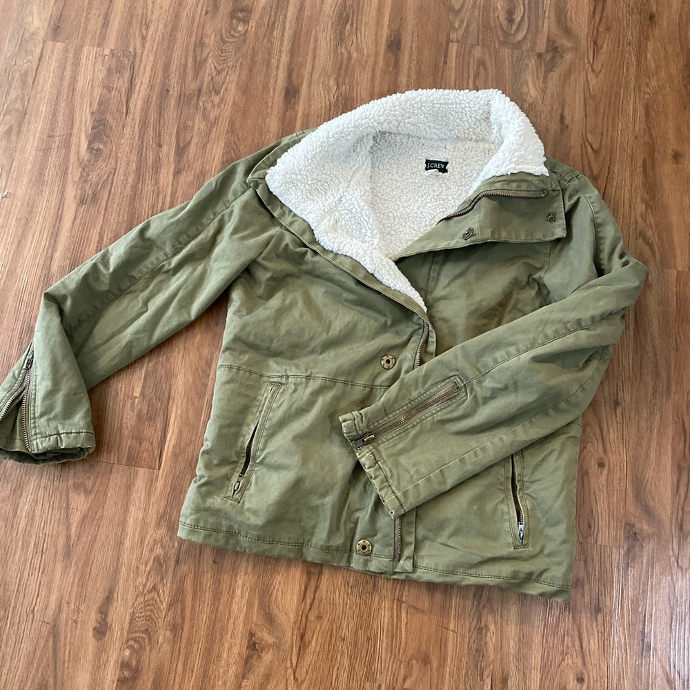 J Crew Sherpa Olive Green Utility Jacket Coat 12
